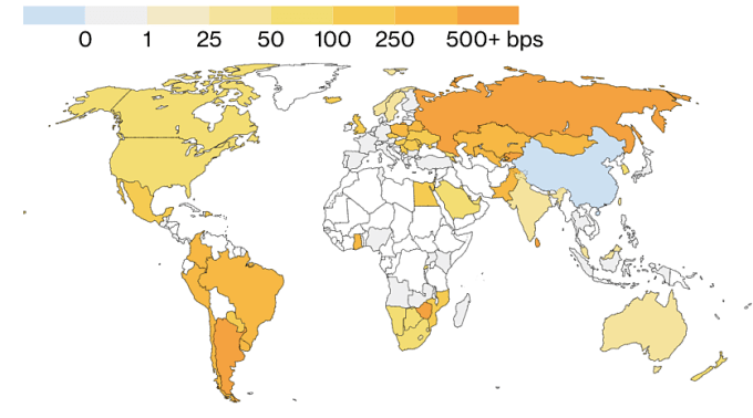 Bản đồ tăng lãi suất cơ bản toàn cầu